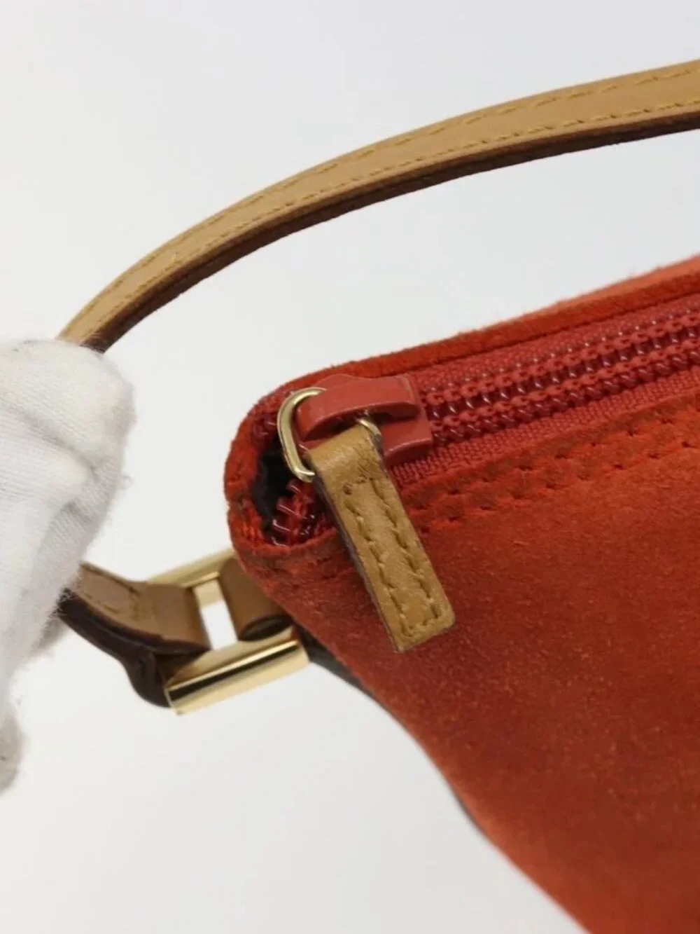 GUCCI Hand Bag Suede Orange Gold 039 1103 Auth BA13451
